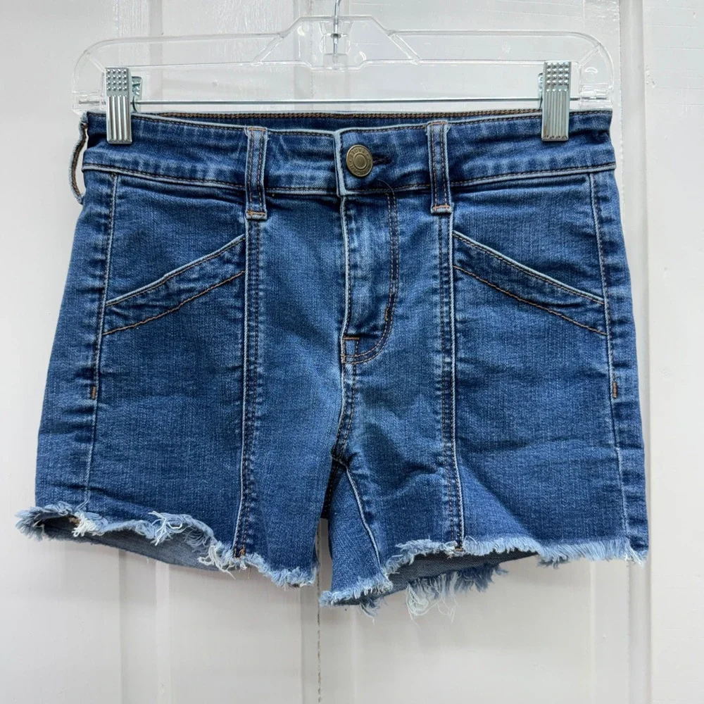 American Eagle Super Stretch Raw Frayed‎ Hem Midi Denim Jean Shorts Women's 4